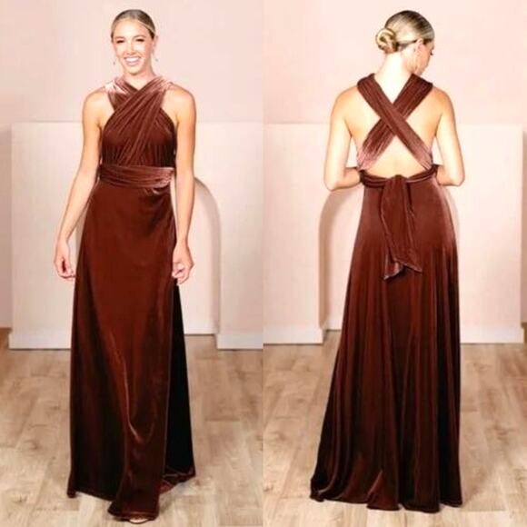 Revelry Womens Micah Convertible Velvet Dress Size XL Dusty Rose Maxi Bridesmaid - Picture 1 of 14